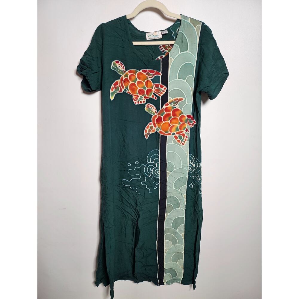 Eastern Sun Lightweight Green Sheer Turtle Tie dye Dress Size M Handmade